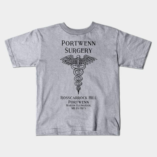 Portwenn Surgery Port Isaac Doc Martin Cornwall Kids T-Shirt by SonnyBoyDesigns